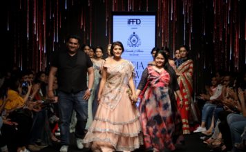 Designer Saurabh & Shena showcased “Dil-e-Guldasta” a collection presenting finest zardozi, pearls, rhinestones & colorful resham threads at India Runway Week