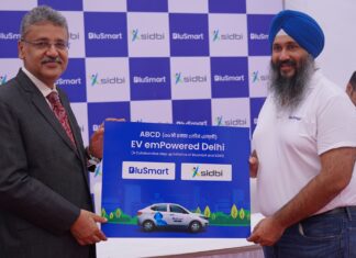 SIDBI and BluSmart: Flag-off ceremony of 140+ electric cars for ride-hailing service SIDBI and BlueSmart Cabs